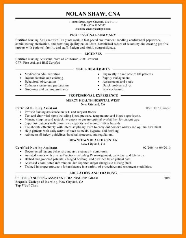 Resumes for Cna Position Elegant 7 8 Nurse assistant Duties Resume