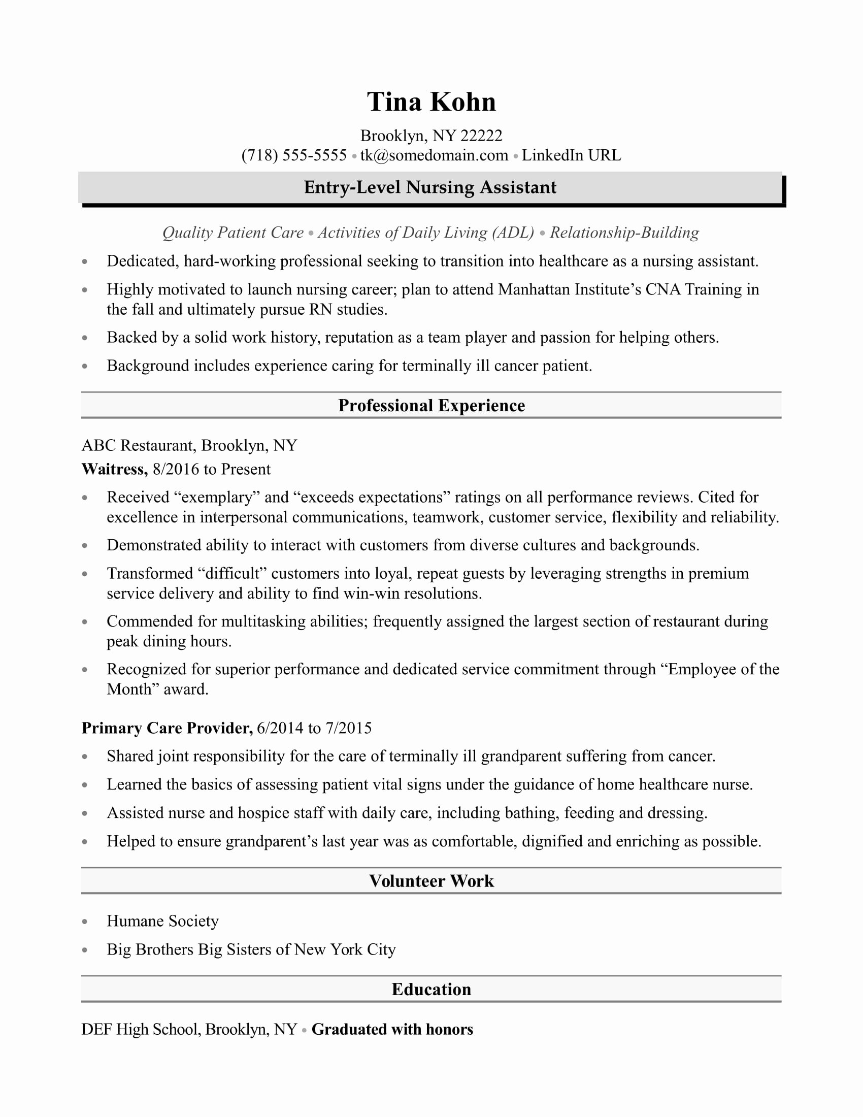 Resumes for Cna Position Elegant Nursing assistant Resume Sample