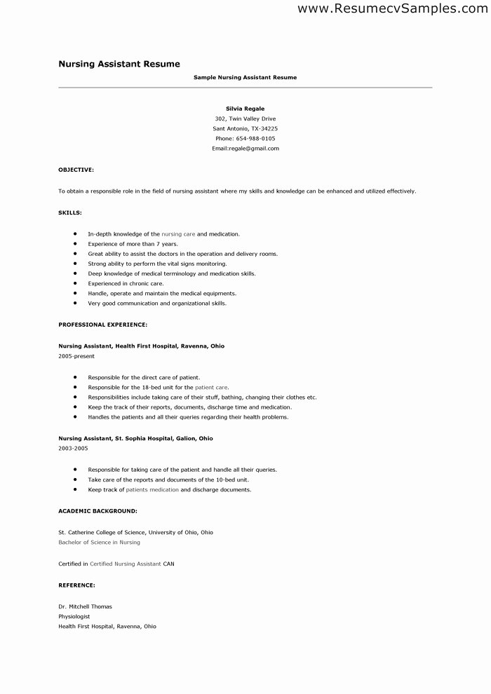 Resumes for Cna Position Elegant Resume Samples for Cna with No Experience