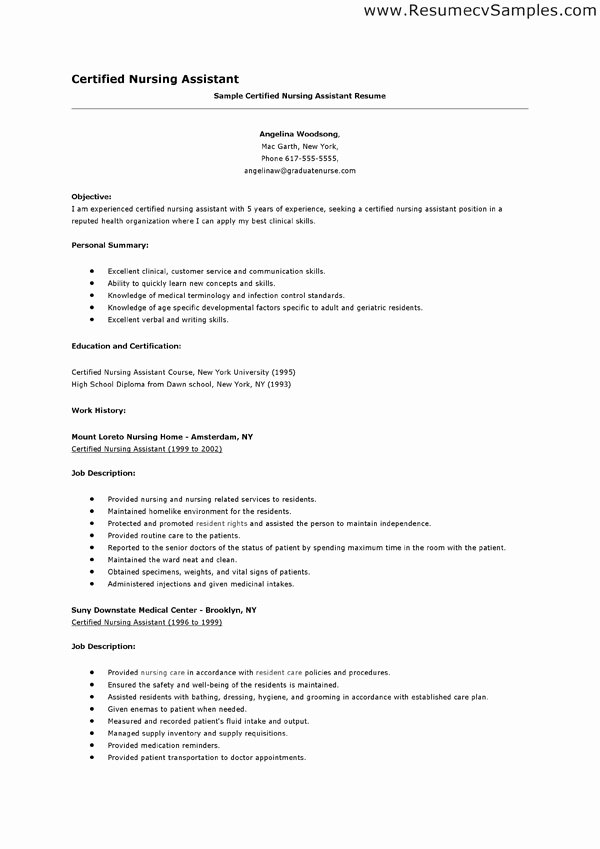 Resumes for Cna Position Inspirational Cna Resume Templates