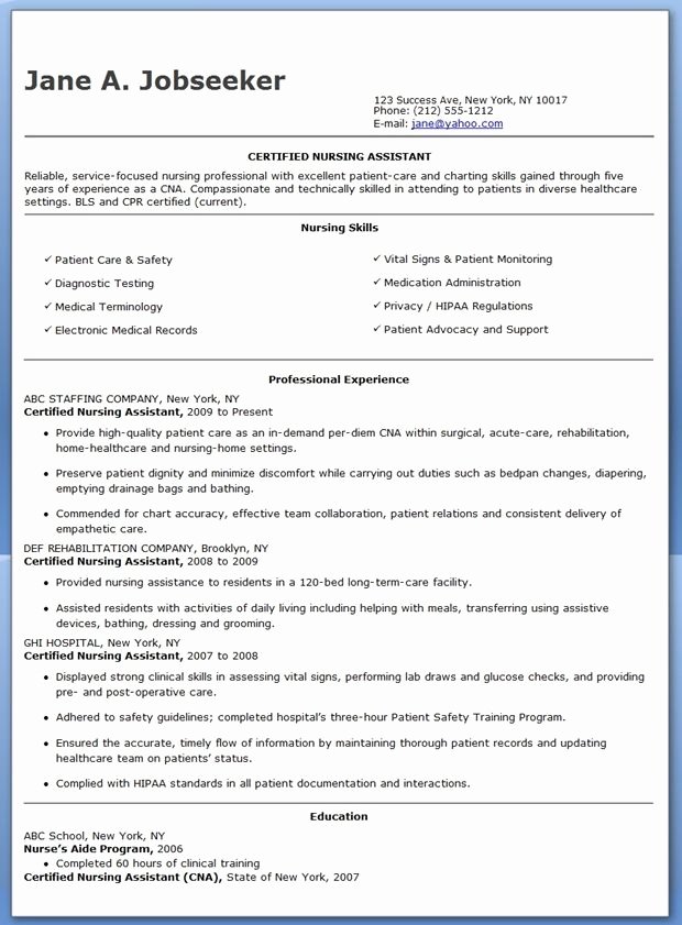 Resumes for Cna Position New Free Sample Certified Nursing assistant Resume