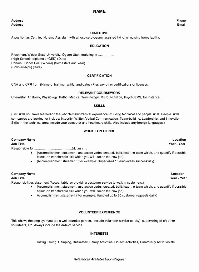 Resumes for Cna Position New New Graduate Cna Resume
