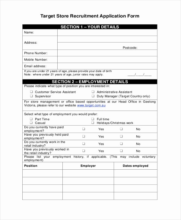 Retail Application form Awesome 7 Sample Tar Application forms Sample Example format