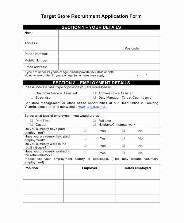 Retail Application form Awesome 7 Sample Tar Application forms Sample Example format