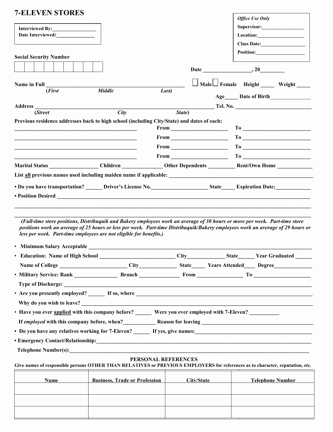 Retail Application form Awesome Download 7 Eleven Job Application form