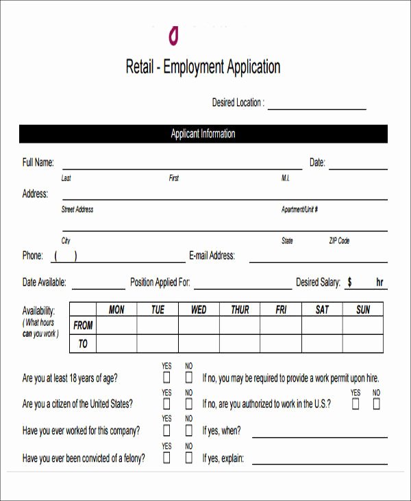 Retail Application form Elegant 49 Job Application form Templates