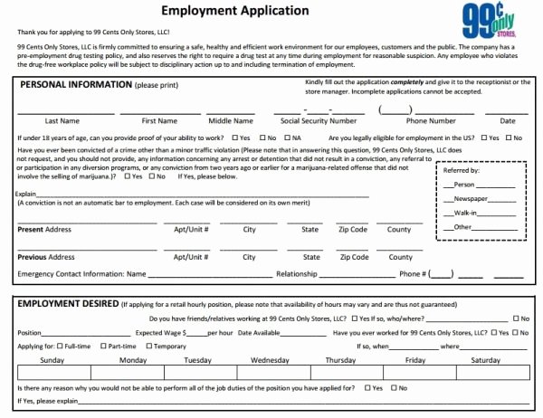 Retail Application form Elegant 99 Cent Store Career Guide – 99 Cent Store Application