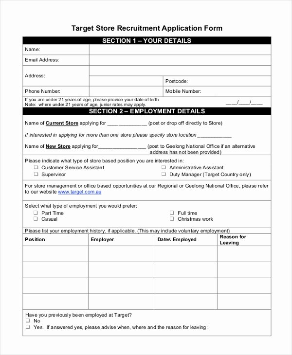 Retail Application form Elegant Sample Tar Application form 9 Free Documents In Doc Pdf