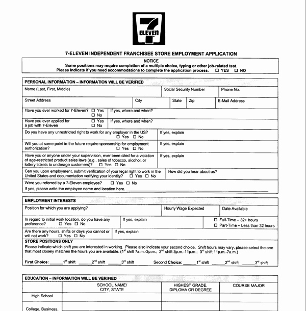 Retail Application form Inspirational 7 Eleven Application Pdf Print Out