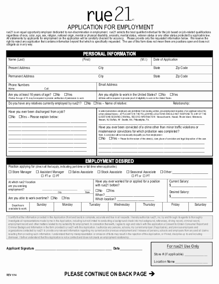 Retail Application form Inspirational Free Printable Rue 21 Job Application form