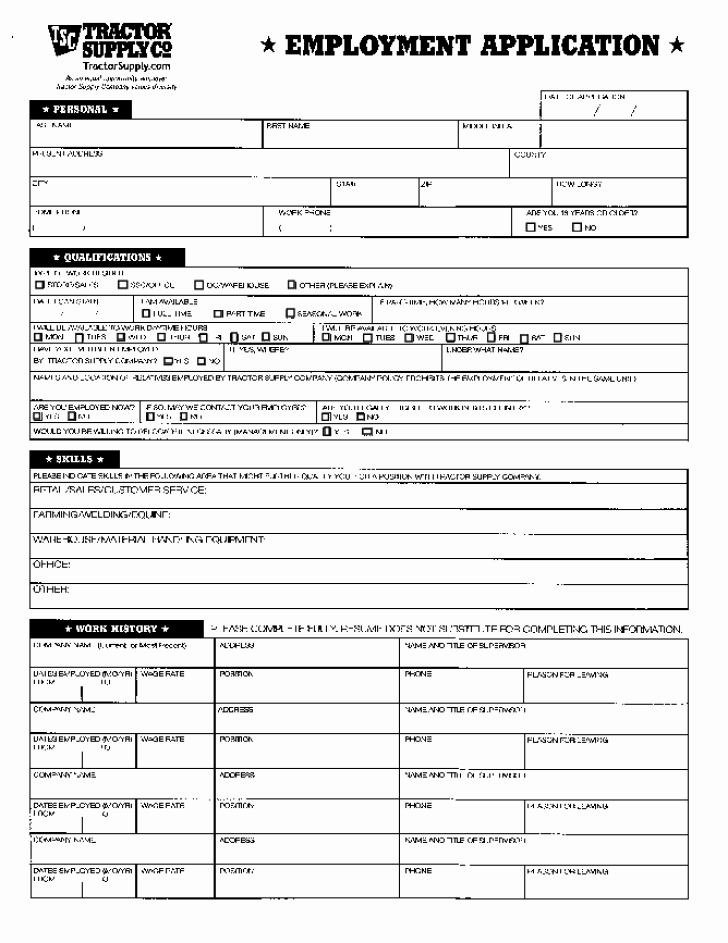 Retail Job Application forms Best Of Free Printable Tractor Supply Pany Job Application form