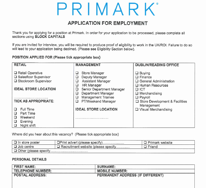 Retail Job Application forms Inspirational Need Primark Job Application form Read This