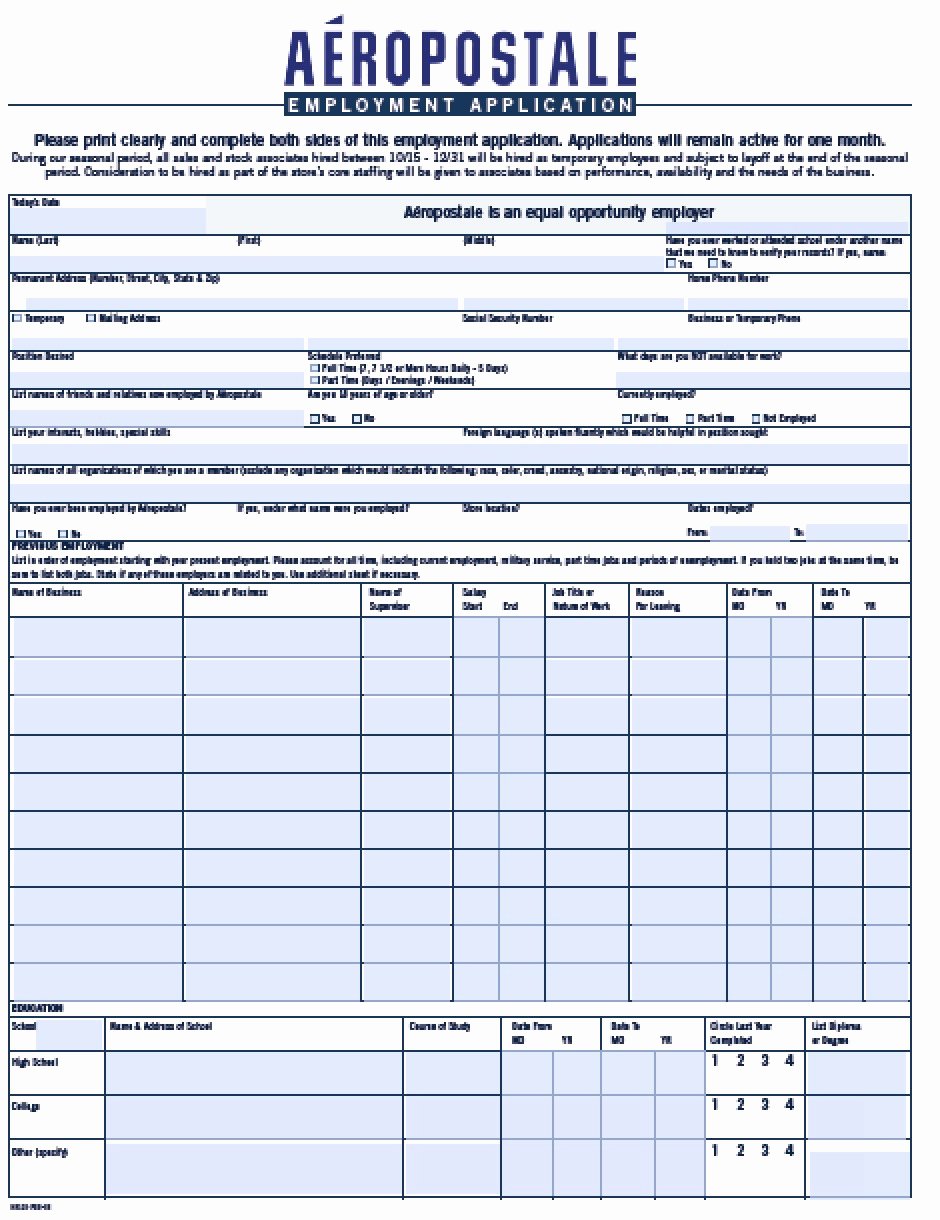 Retail Job Application forms Lovely Download Aéropostale Job Application forms