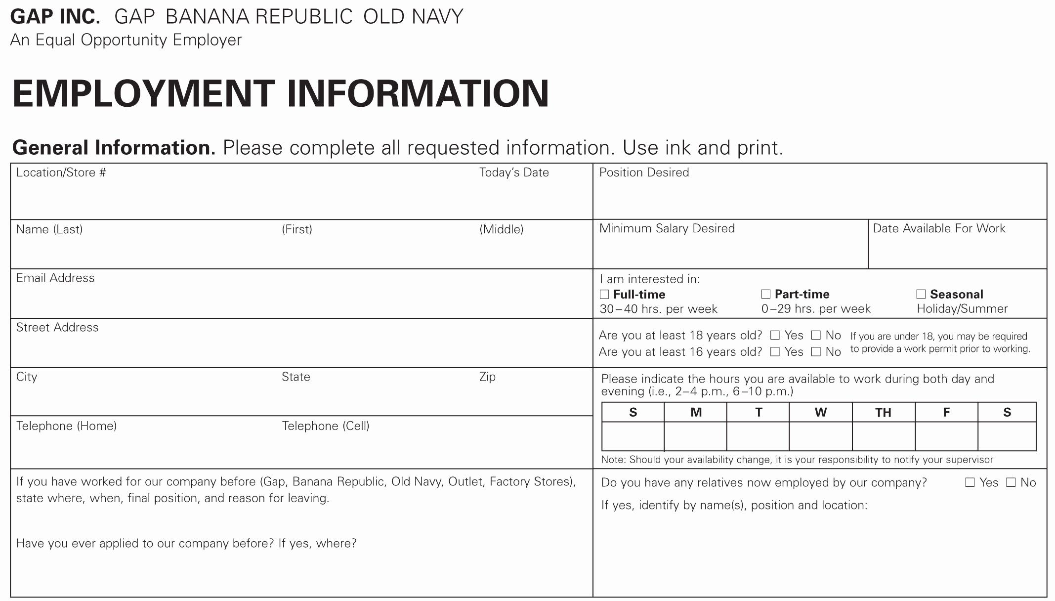 Retail Job Application forms Luxury Old Navy Job Application Line Apply Through Printable