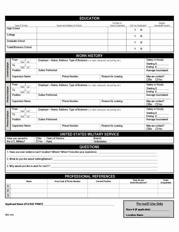 Retail Job Application forms New Rue 21 Application for Employment form Free Download