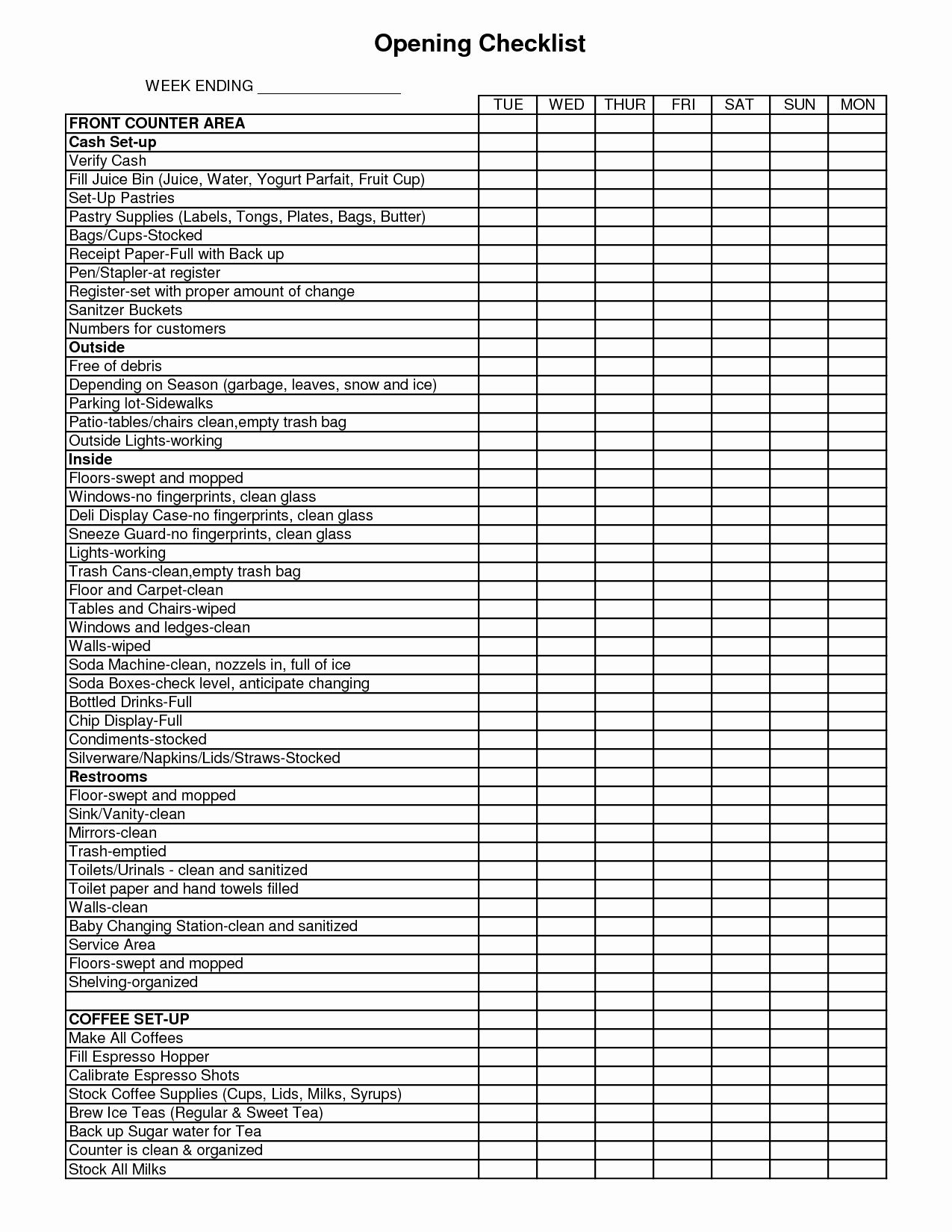 Retail Store Daily Checklist Peterainsworth