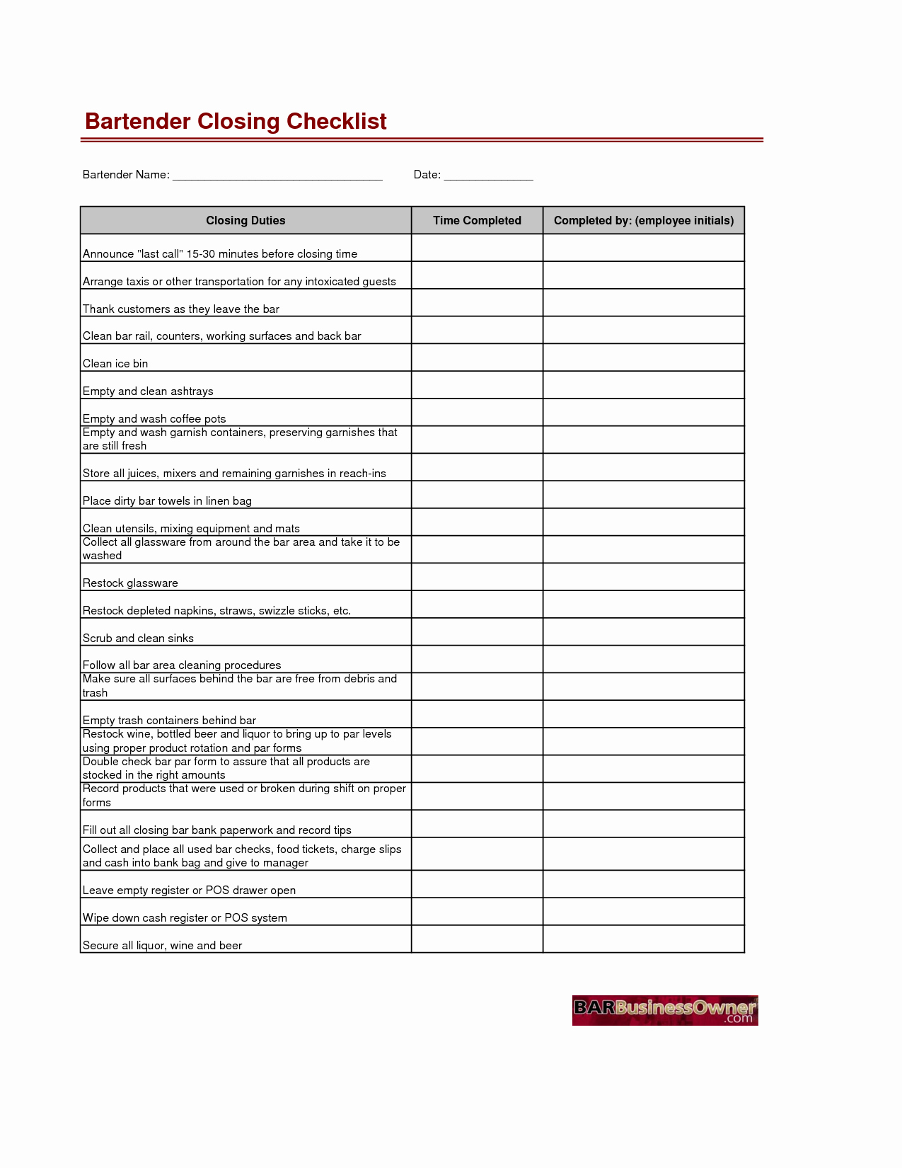 Retail Store Daily Checklist