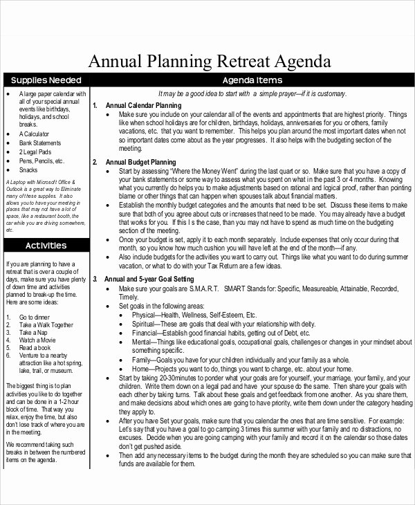 Retreat Itinerary Template Beautiful 9 Annual Agenda Templates