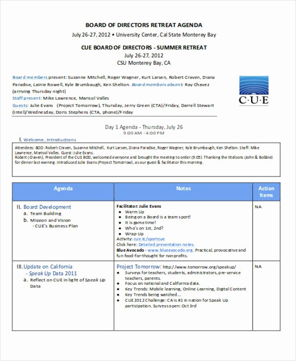 Retreat Itinerary Template Inspirational Nonprofit Agenda Templates 7 Free Sample Example