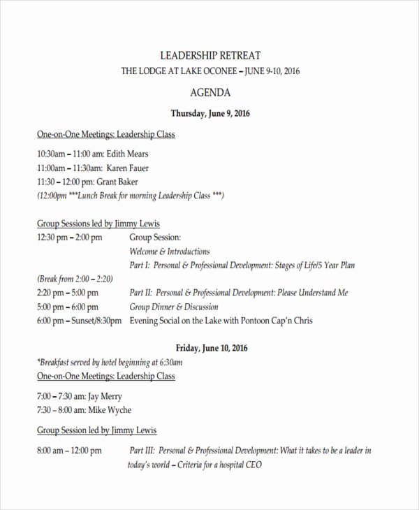 Retreat Itinerary Template