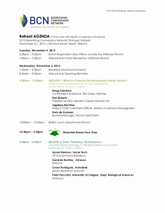 Retreat Itinerary Template New 2013 Bcn Retreat Agenda