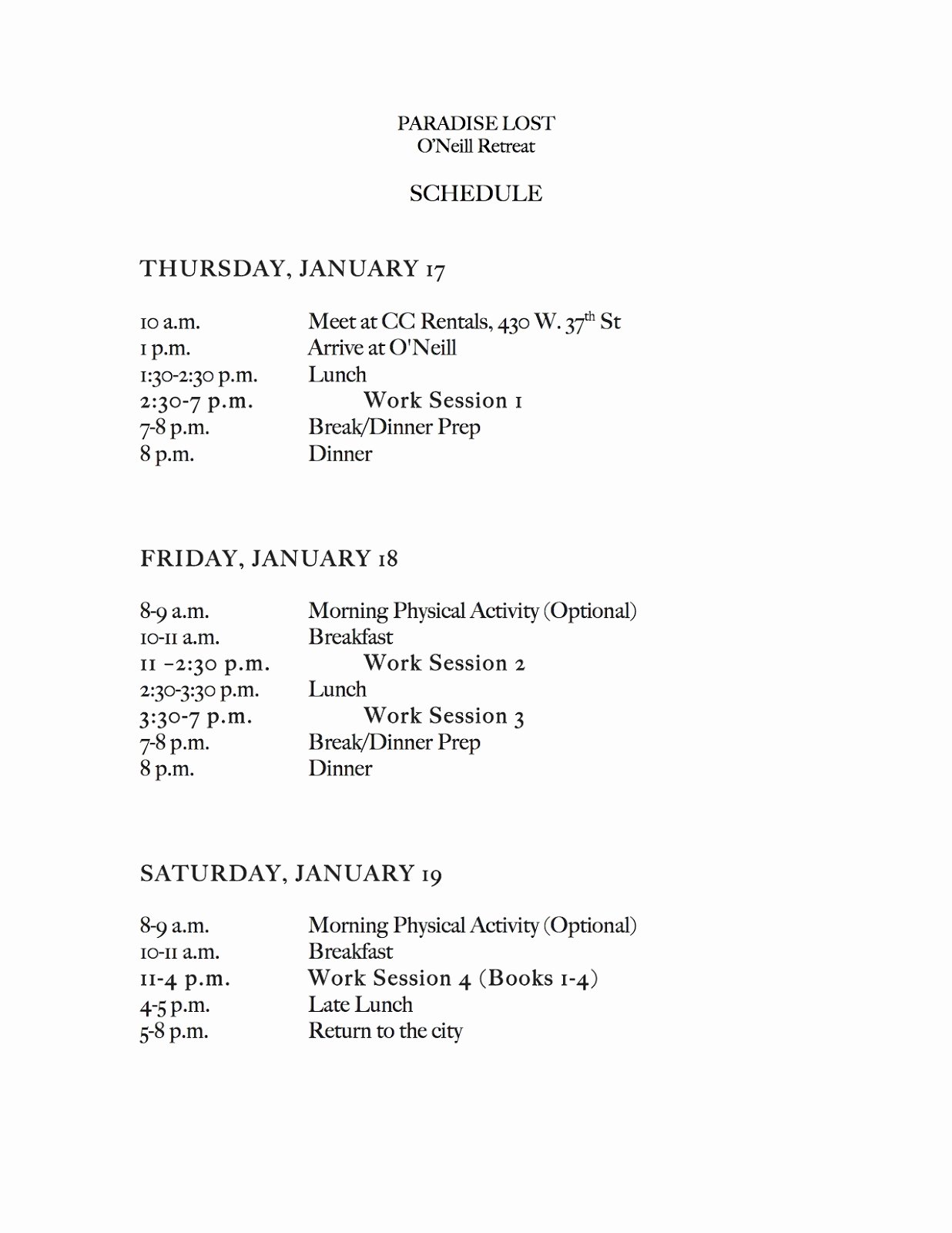 Retreat Itinerary Template New Awful Goodness Feeding A Colony Artists