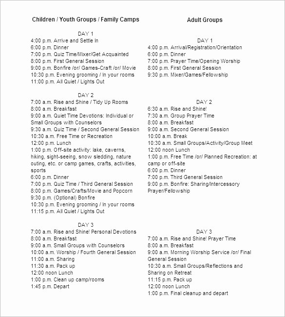 Retreat Schedule Template Best Of Camp Schedule Templates – 15 Free Word Excel Pdf formt