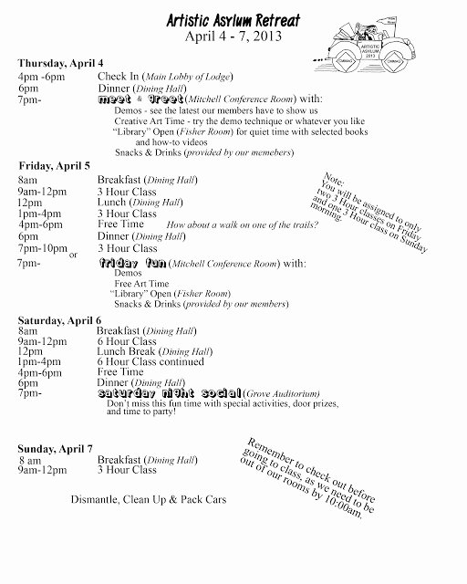 Retreat Schedule Template New Carolina Mixed Media Art Guild