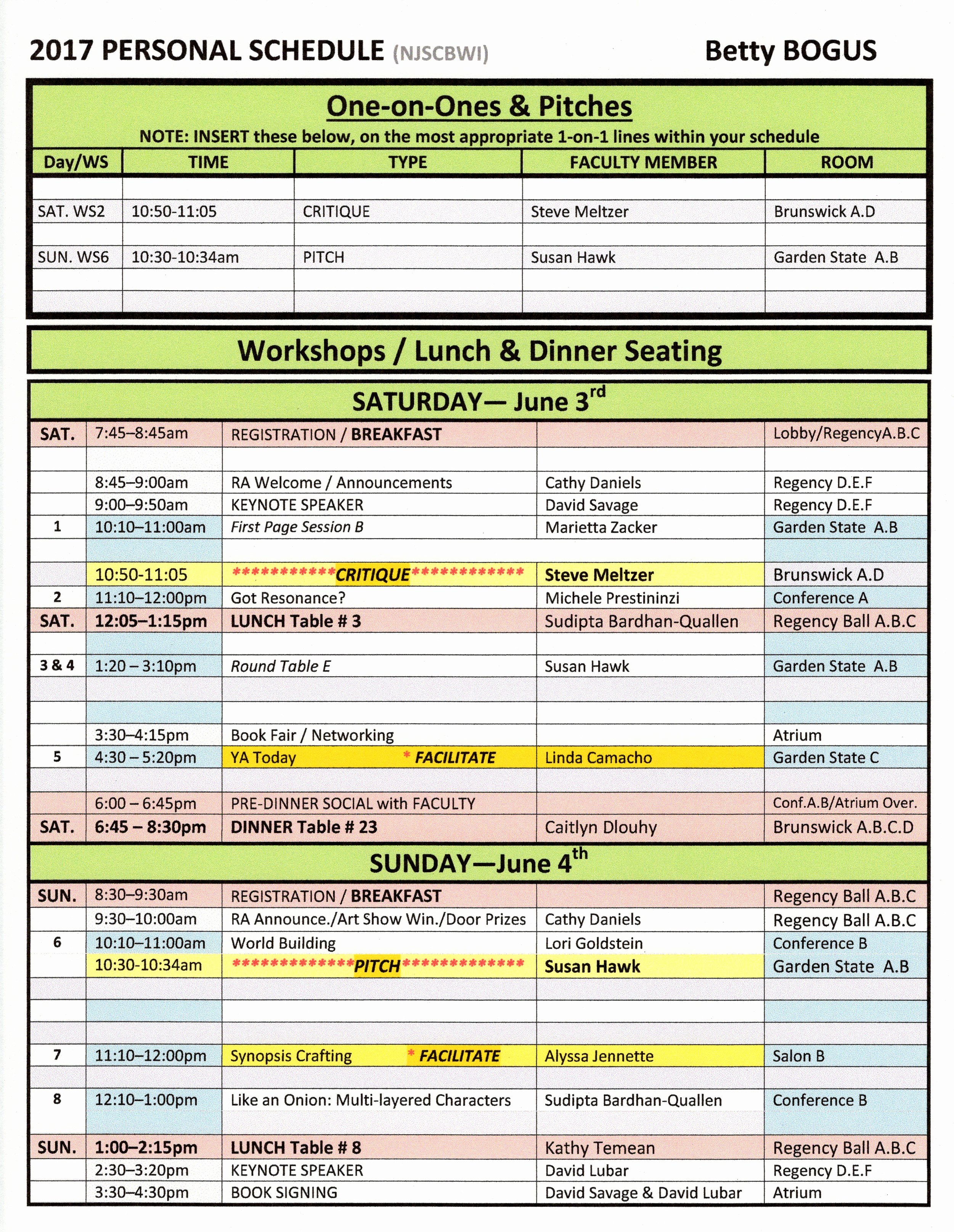 Retreat Schedule Template Unique Up –njscbwi 2017 Conference Personal Schedule Template for