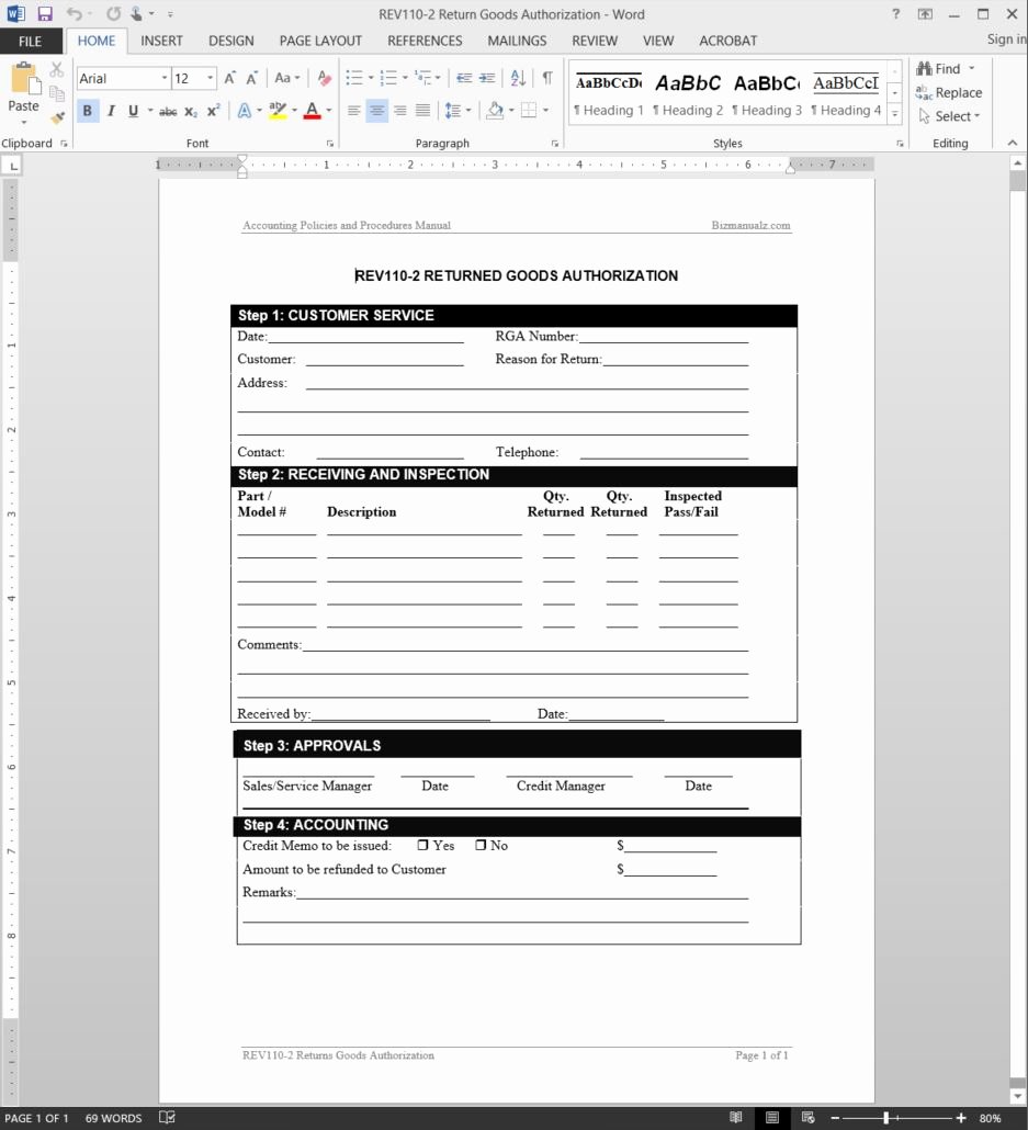 Return Policy Template Word Awesome Return Goods Authorization Approval Template