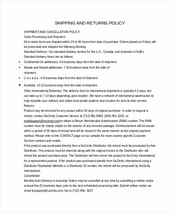 Return Policy Template Word Beautiful Return Policy Template 7 Free Word Pdf Document