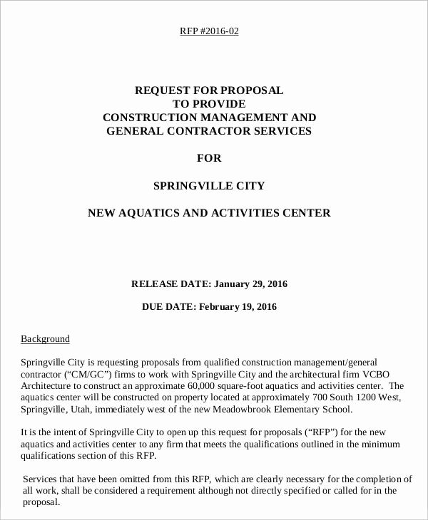 Rfp Proposal Example Elegant 14 Request for Proposal Templates Free Sample Example