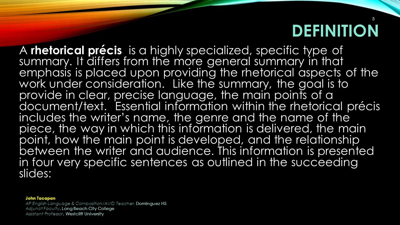 Rhetorical Precis Template Avid Awesome Summary and Rhetorical Précis Ppt Video Online