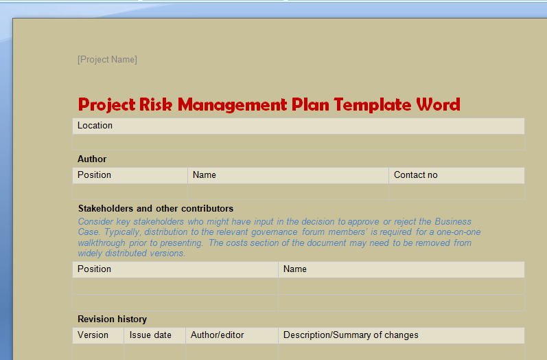 Risk Management Plan Template Doc Beautiful Project Risk Management Plan Template Word