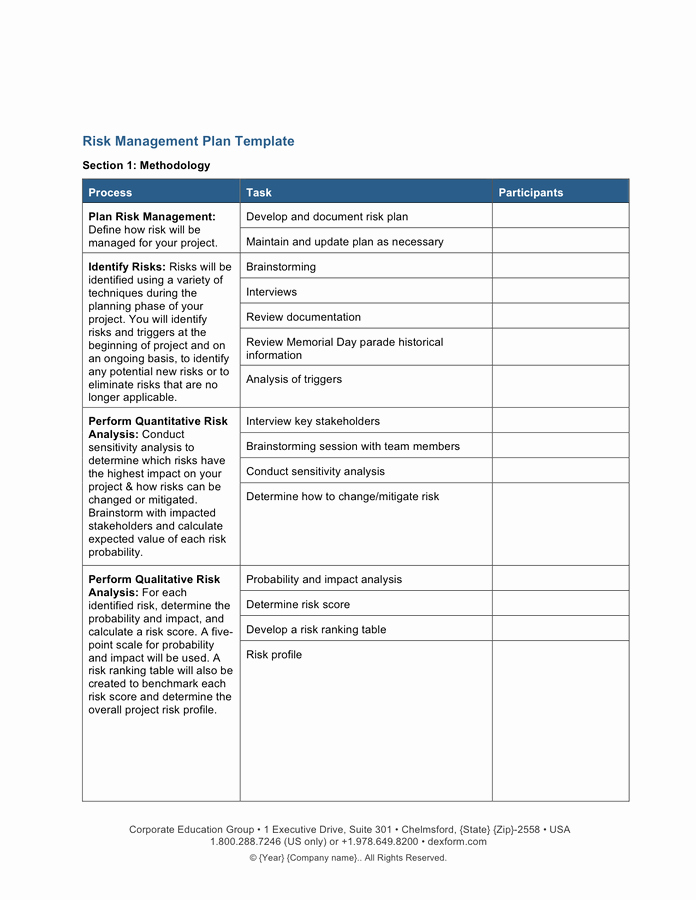 Risk Management Plan Template Doc Elegant Risk Management Plan Template Free Documents