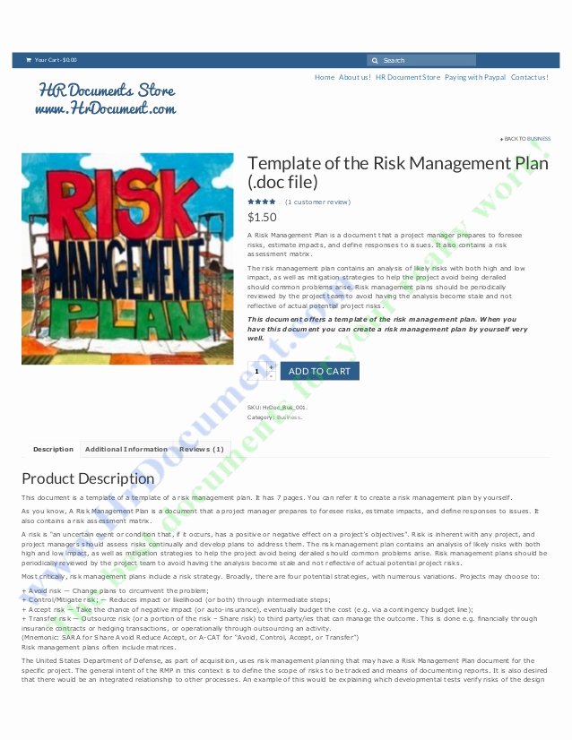 Risk Management Plan Template Doc Unique Template Of the Risk Management Plan C File Hr