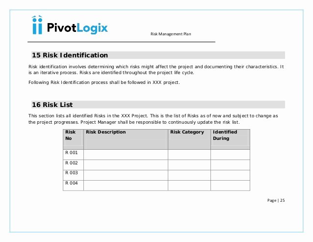 Risk Management Strategy Template Inspirational Pmp Risk Management Plan &amp; Template