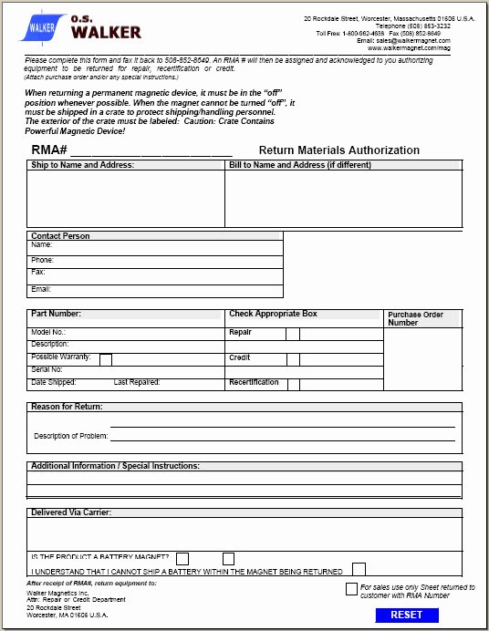 Rma form Template Best Of Lifting Magnet Repair