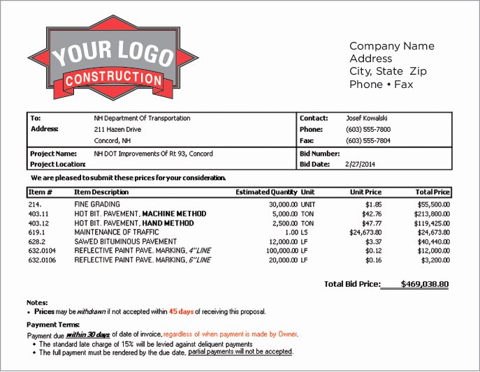 Roofing Bid Proposal Template Inspirational Construction Estimating software Job &amp; Project Bidding