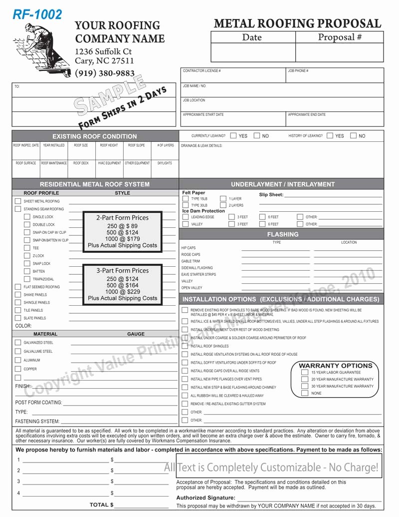 Roofing Bid Proposal Template Lovely Roofing Business forms