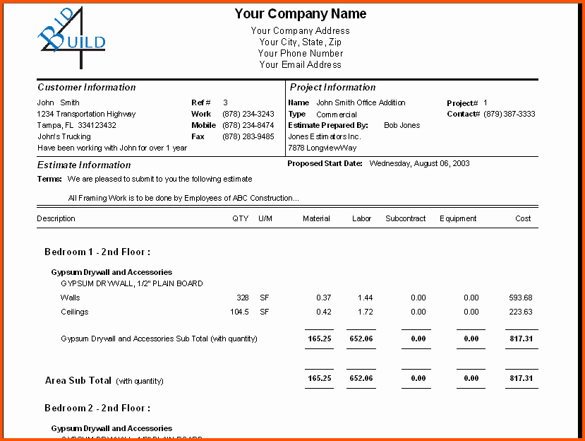 Roofing Bid Proposal Template New Sample Construction Bid forms 8 – Free