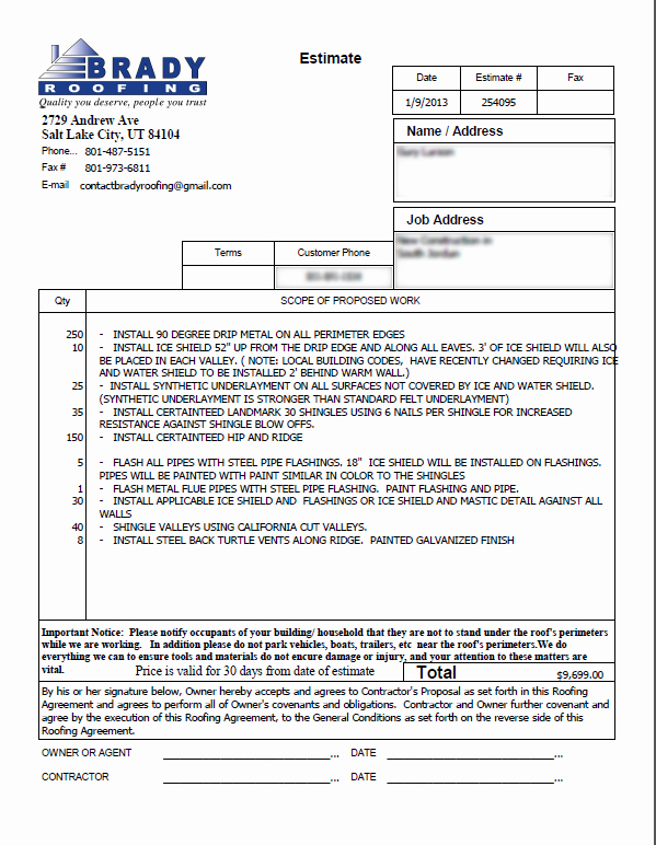Roofing Bid Proposal Template Unique Roofing Contract Free Printable Documents