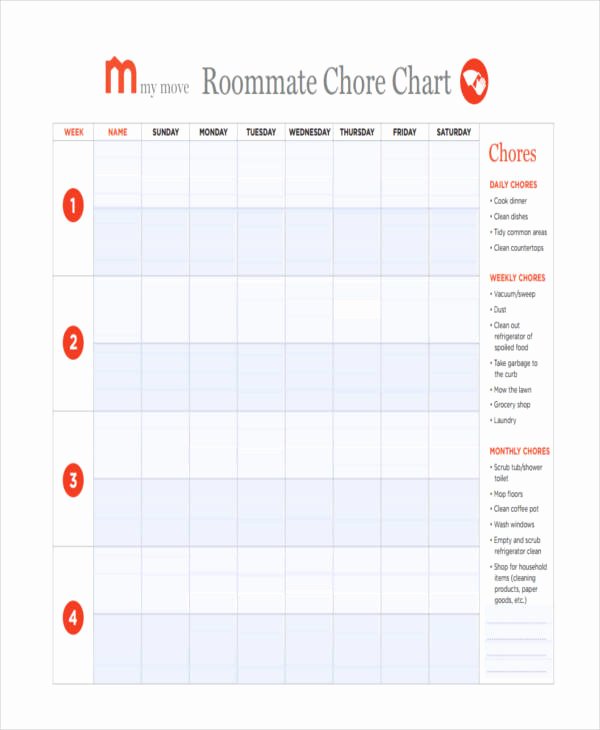 Roommate Chore Chart Template Inspirational 9 Chore Chart Templates In Pdf