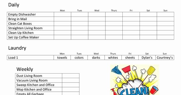 Roommate Chore Chart Template Luxury Daily Family Chore Chart Template