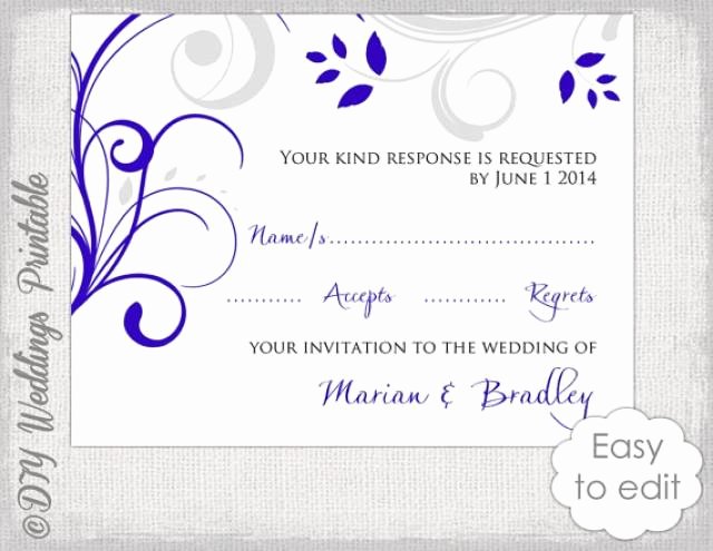 Rsvp Cards Templates Free Luxury Response Card Template Diy Royal Blue &amp; Silver Gray