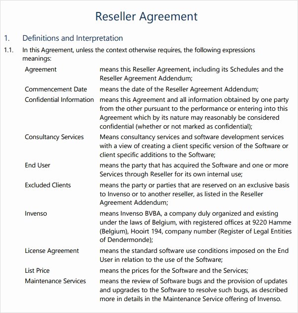 Saas Reseller Agreement Template Best Of 8 Sample Free Reseller Agreement Templates to Download