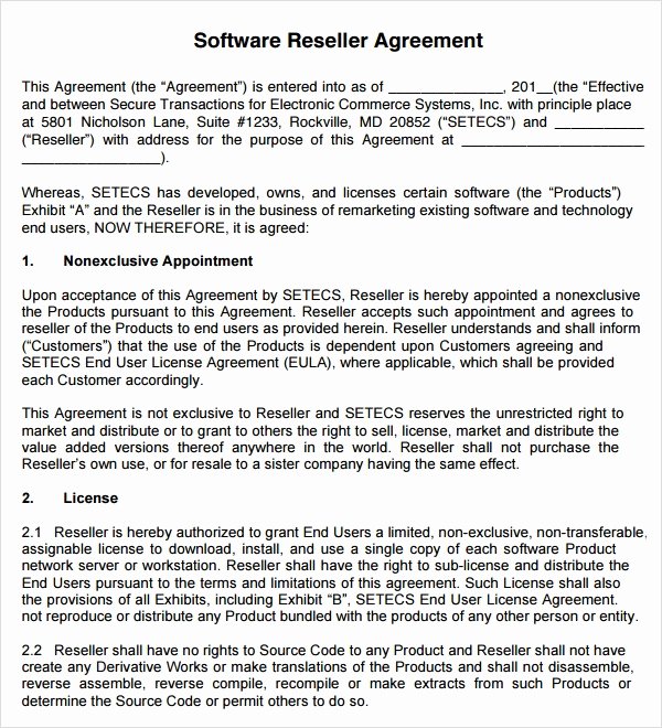 Saas Reseller Agreement Template Best Of 8 Sample Free Reseller Agreement Templates to Download