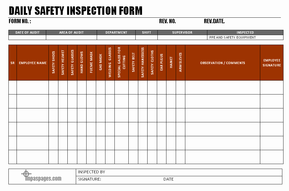 Safety Audit Report Sample Lovely Daily Safety Inspection form format Health &amp; Safety