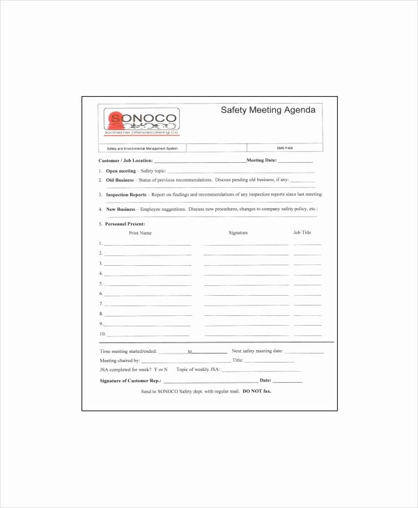 Safety Meeting Minutes Template Best Of Safety Meeting Agenda Template – 8 Free Word Pdf