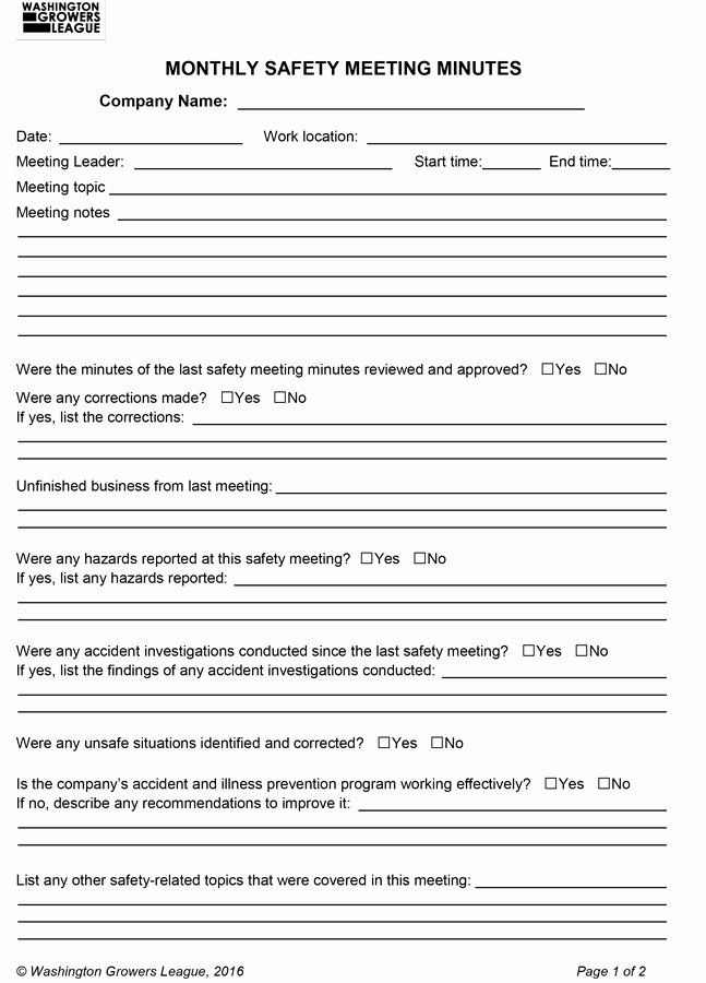 Safety Meeting Minutes Template Best Of Wgl Store
